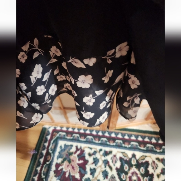 JESSICA Howard Elegant Black CREAM Floral Dress Spring TIERED HEM Long PULL OVER - Picture 7 of 10